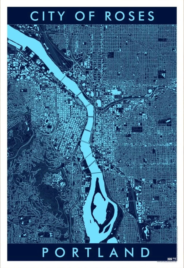 Portland City Art Map - Navy Monochrome