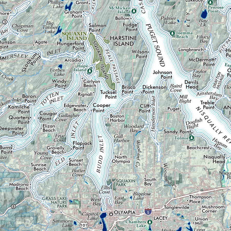 Puget Sound Regional Reference Wall Map - Olympia Area Detail