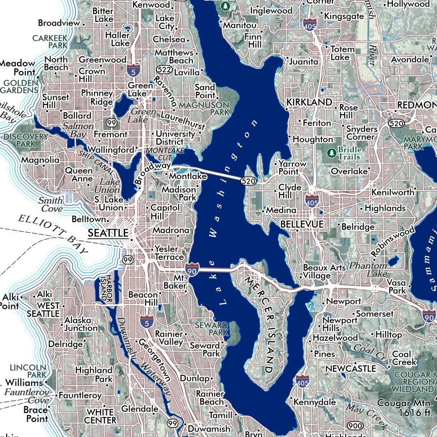 Puget Sound Regional Reference Wall Map - Seattle Area Detail