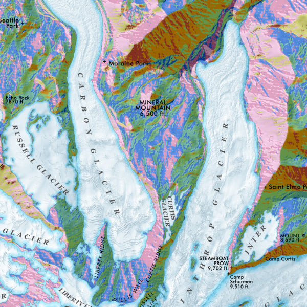 Mount Rainier Slope Aspect Reference Map & Poster - Detail