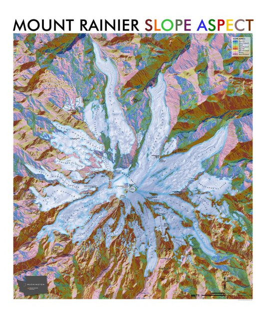 Mount Rainier Slope Aspect Reference Map & Poster