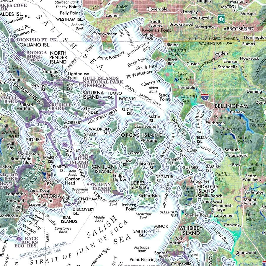 The Salish Sea Regional Reference Map by Mitchell Geography - Detail San Juan Islands
