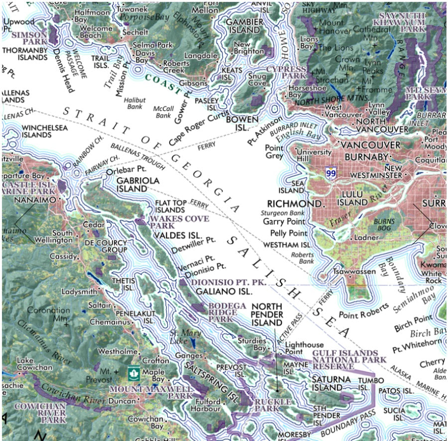 The Salish Sea Regional Reference Map by Mitchell Geography - Detail Vancouver B.C.