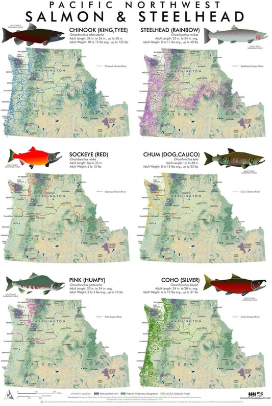 Salmon & Steelhead of the Pacific Northwest Fisheries Map