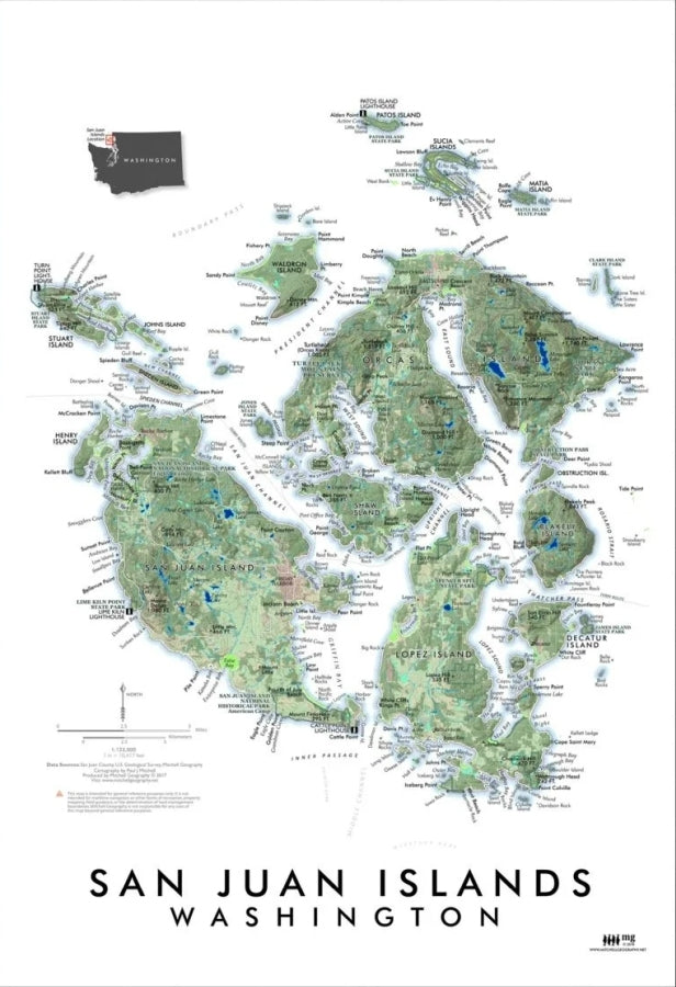 San Juan Islands Reference Map / Poster - 13" x 19"