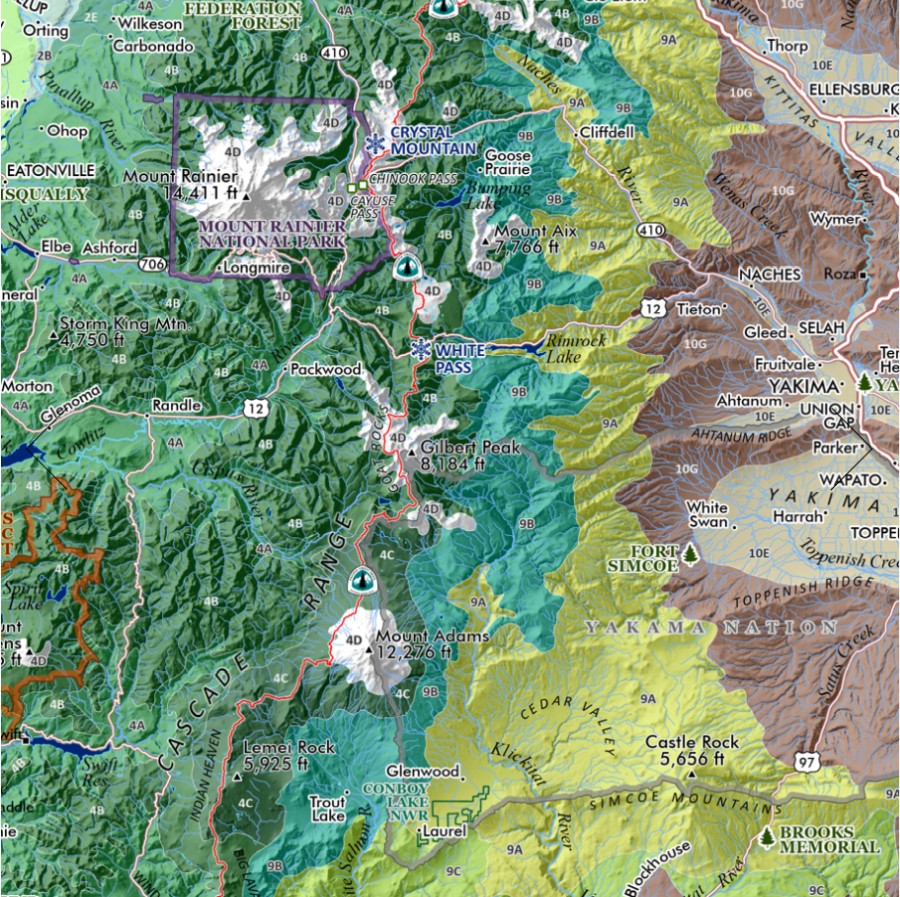 Washington Ecological Regions Reference Map - Mt. Rainier Area Detail