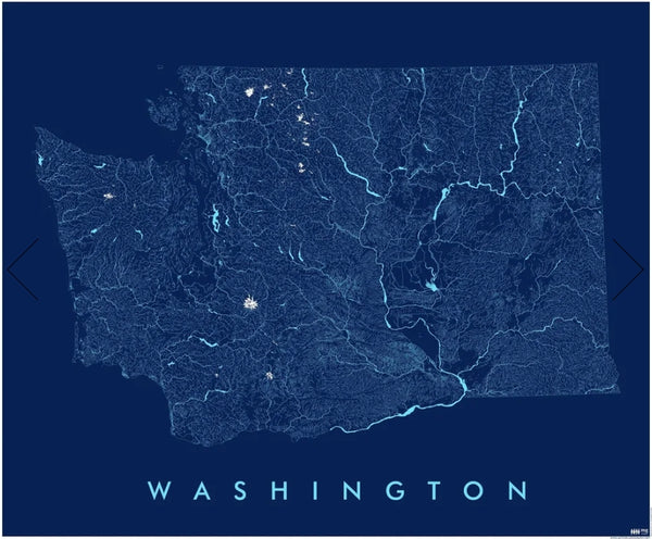 Washington State Rivers / Hydrology Map – Metsker Maps