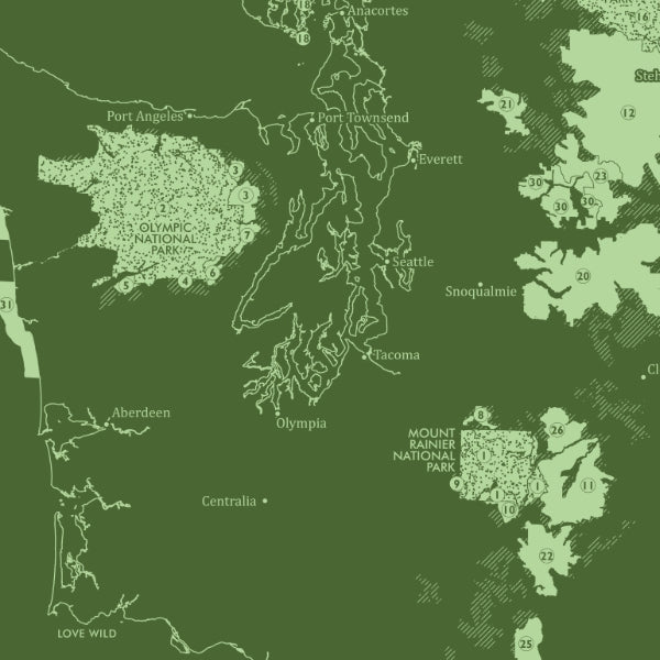 Washington Wilderness Reference Map / Poster - Detail