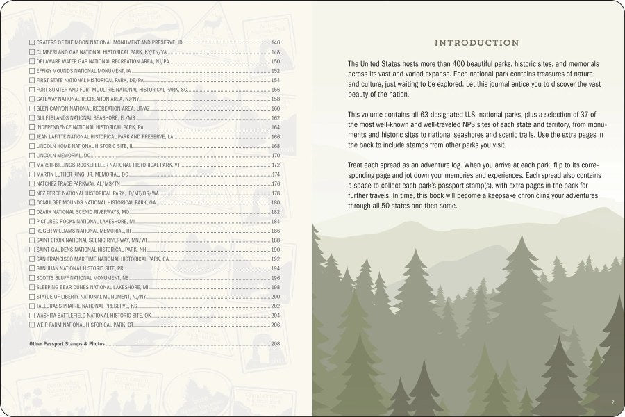 USA National Parks Journal & Passport Stamp Book - 6 1/4" x 8 1/4" - Introduction Page