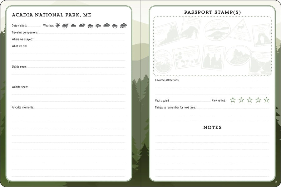 USA National Parks Journal & Passport Stamp Book - 6 1/4" x 8 1/4" - Sample Park Page