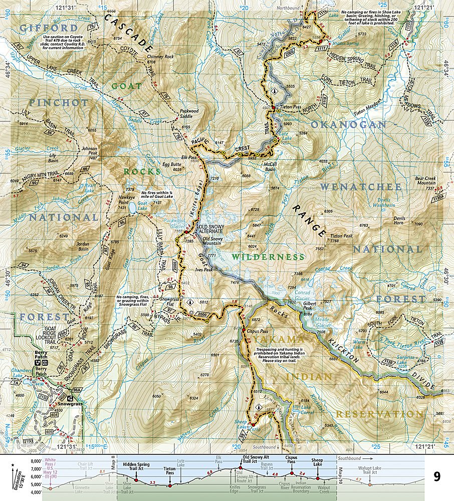 Pacific Crest Trail - Washington South Trails Illustrated Topographic Map Guide Booklet #1003 - Map Detail