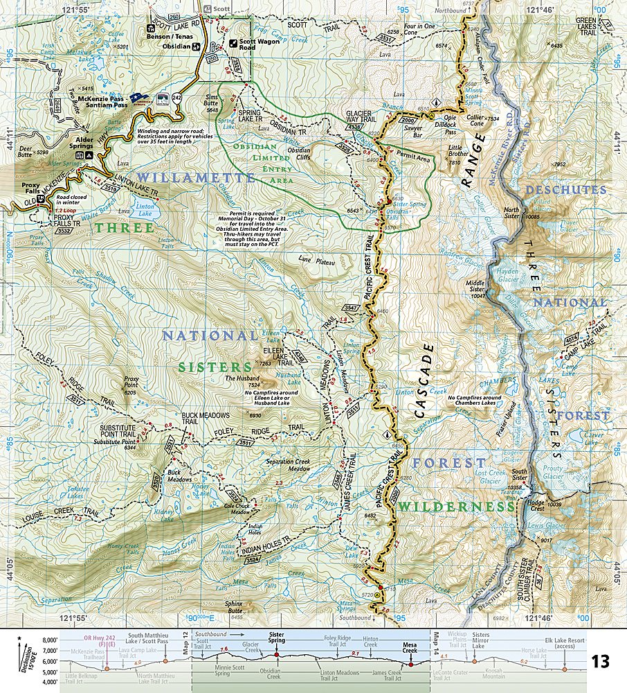 Pacific Crest Trail - Oregon North Trails Illustrated Topographic Map Guide Booklet #1004 - Map Detail