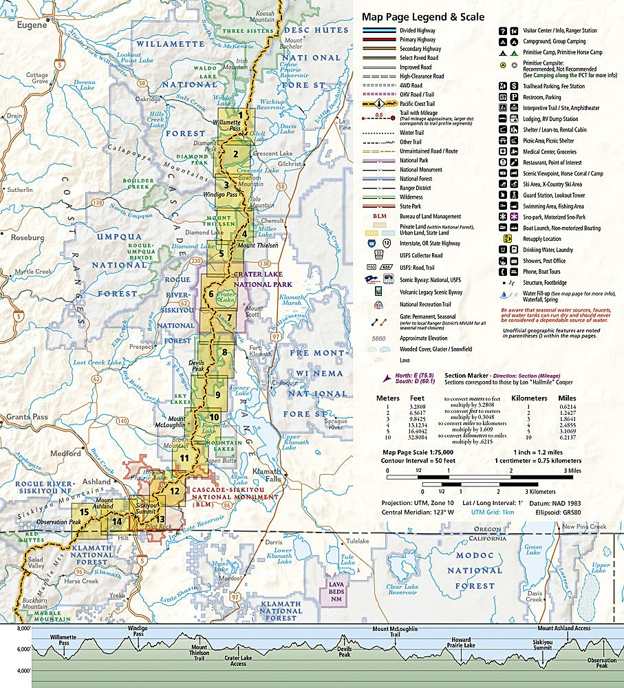 Pct Earth Map Pacific Crest Trail - Oregon South Topo Map Guide Booklet #1005 ...