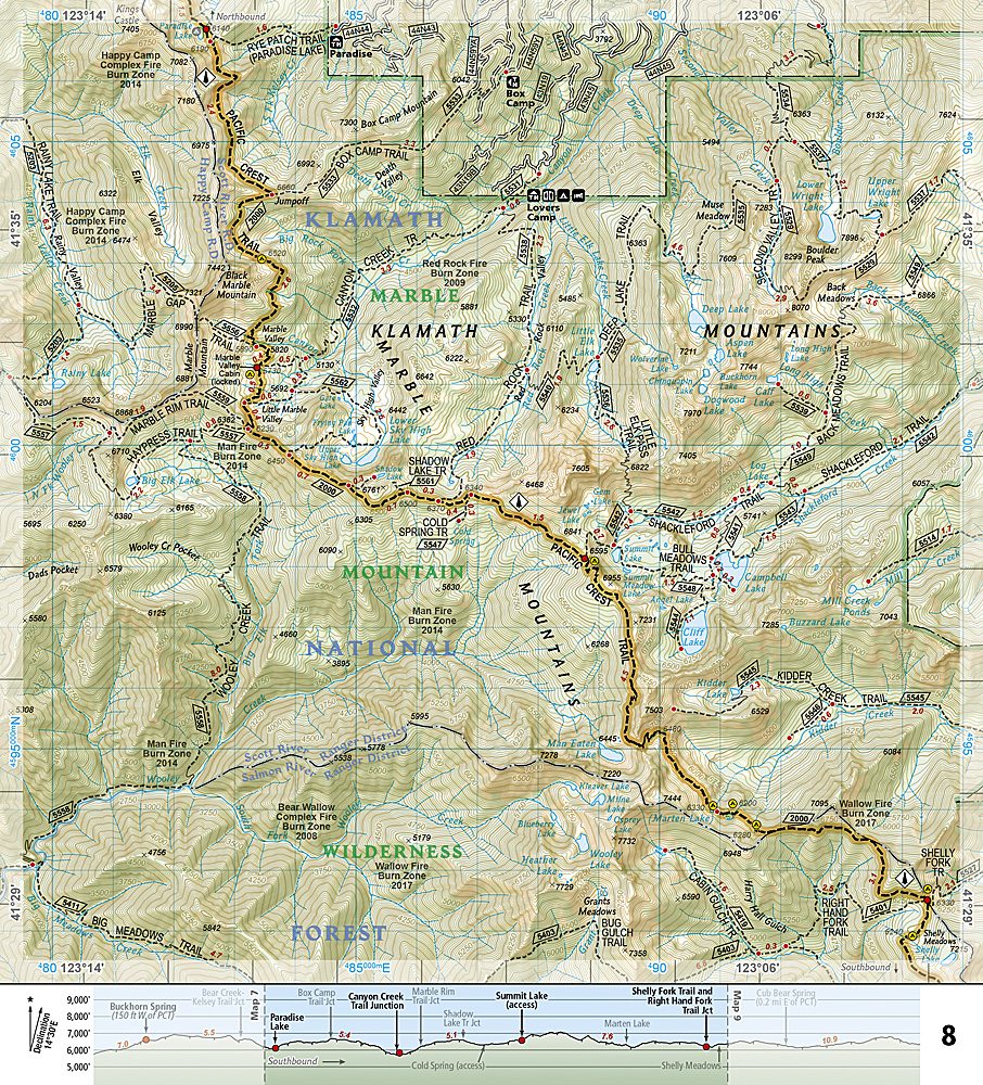 Pct Earth Map Pacific Crest Trail - Klamath Mountains Topo Map Guide Booklet #1006 ...