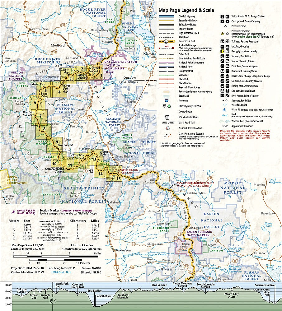Pct Earth Map Pacific Crest Trail - Klamath Mountains Topo Map Guide Booklet #1006 ...