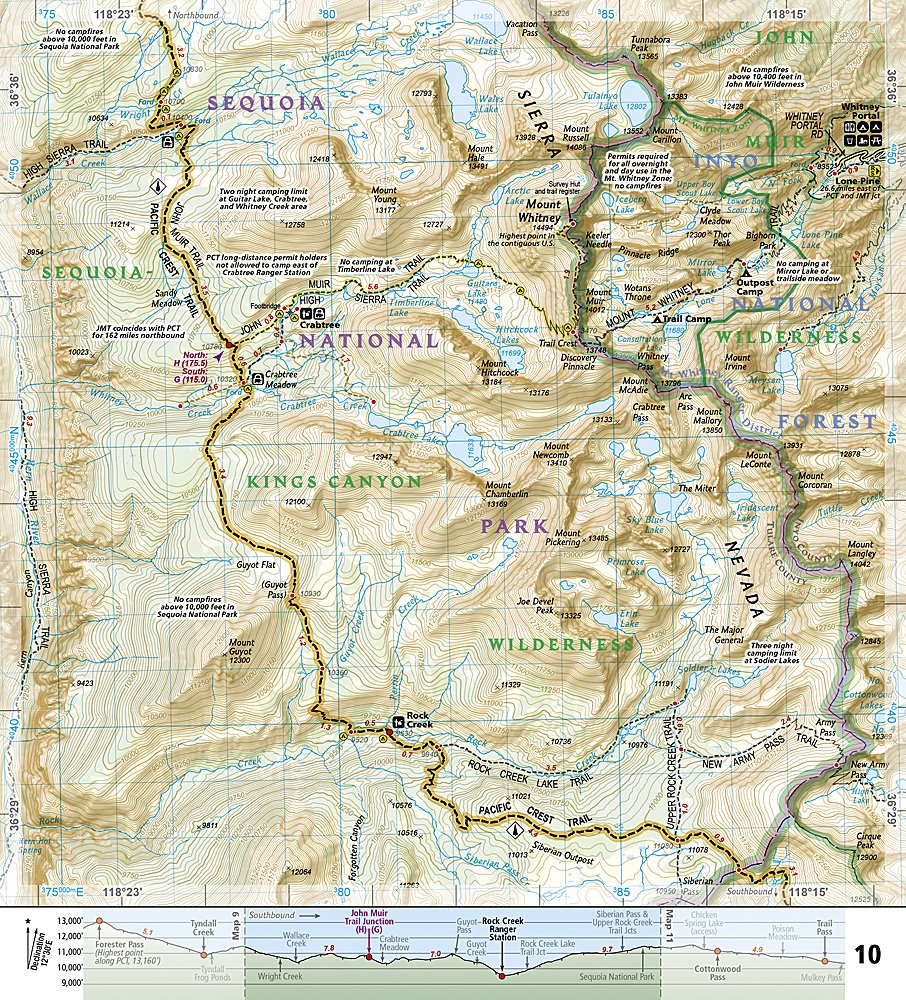 Pacific Crest Trail - Sierra Nevada South Trails Illustrated Topographic Map Guide Booklet #1009 - Map Detail