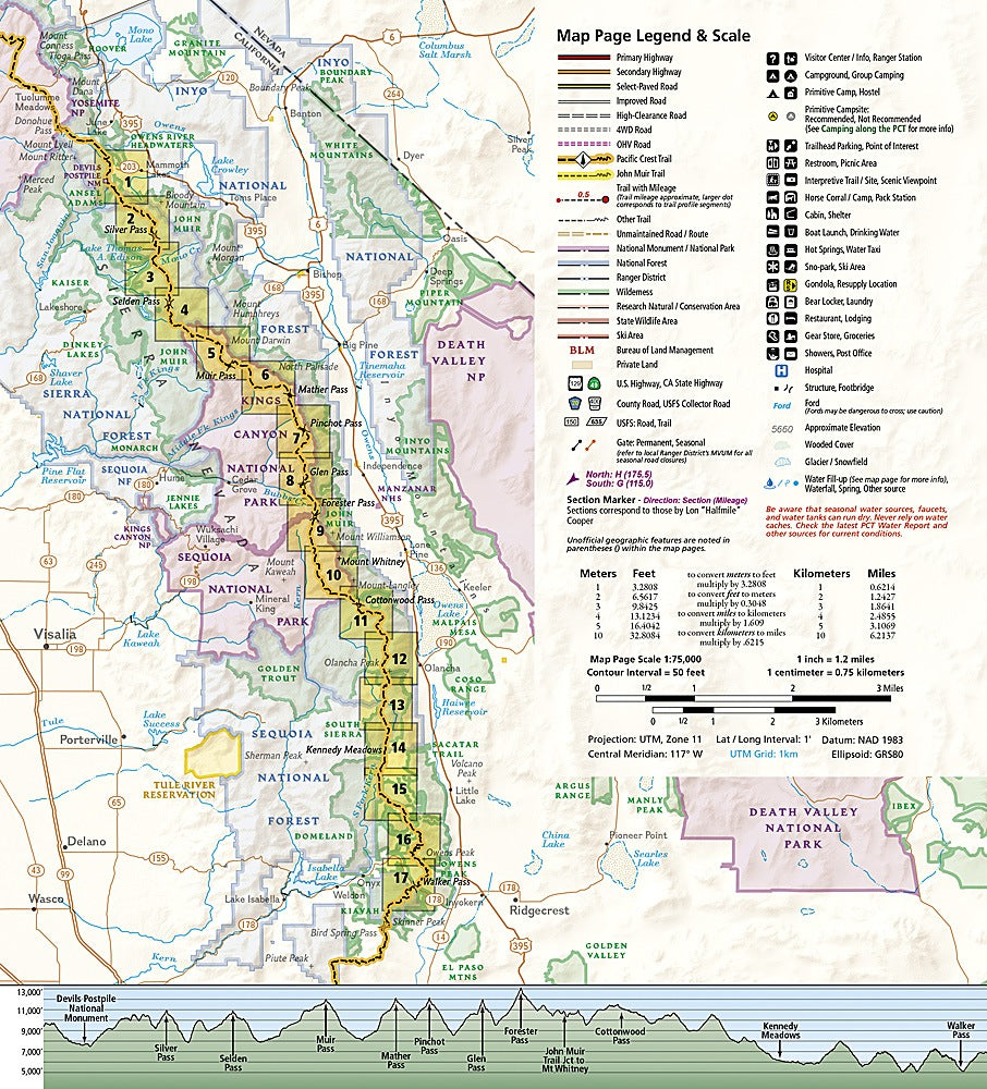 Pacific Crest Trail - Sierra Nevada South Trails Illustrated Topographic Map Guide Booklet #1009 - Map Index