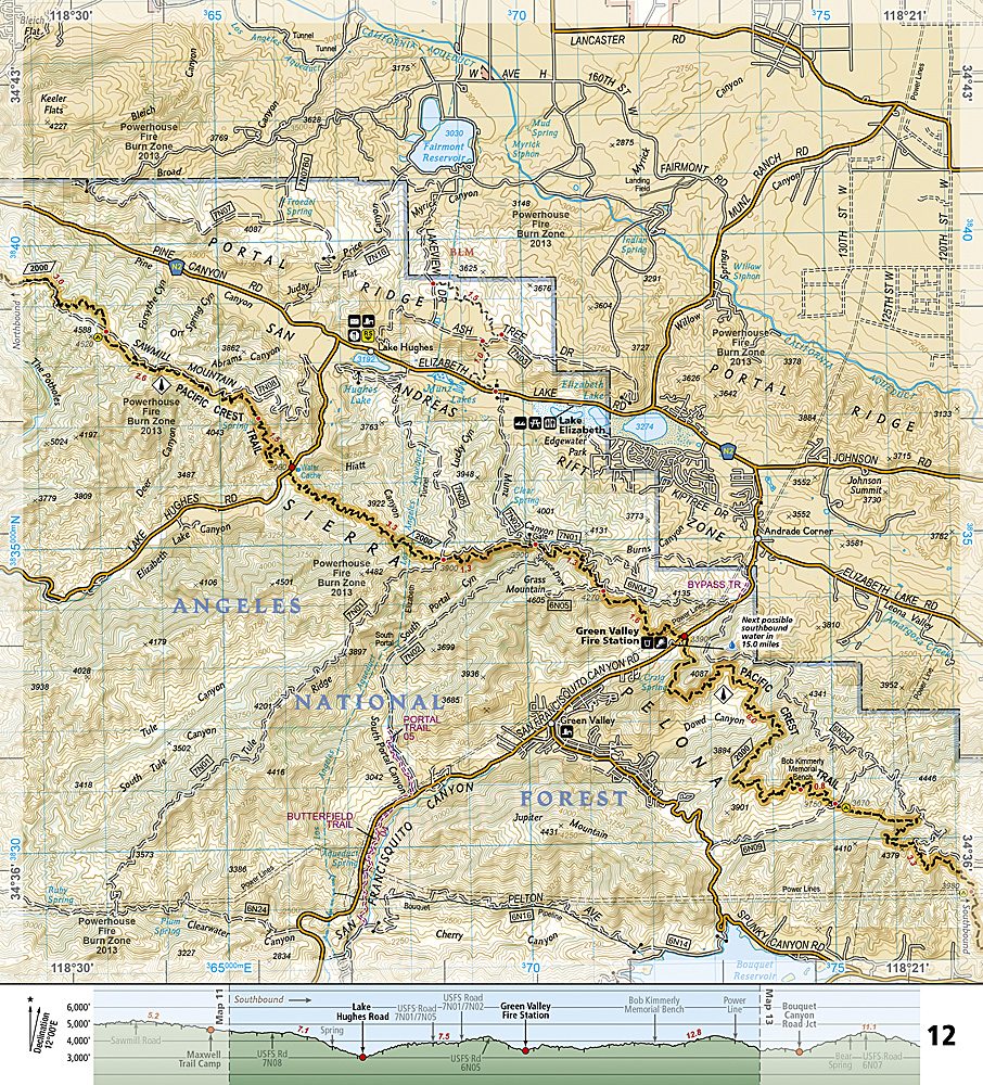 Pacific Crest Trail - Scodie, Piute & Tehachapi Mtns Trails Illustrated Topographic Map Guide Booklet #1010 - Map Detail