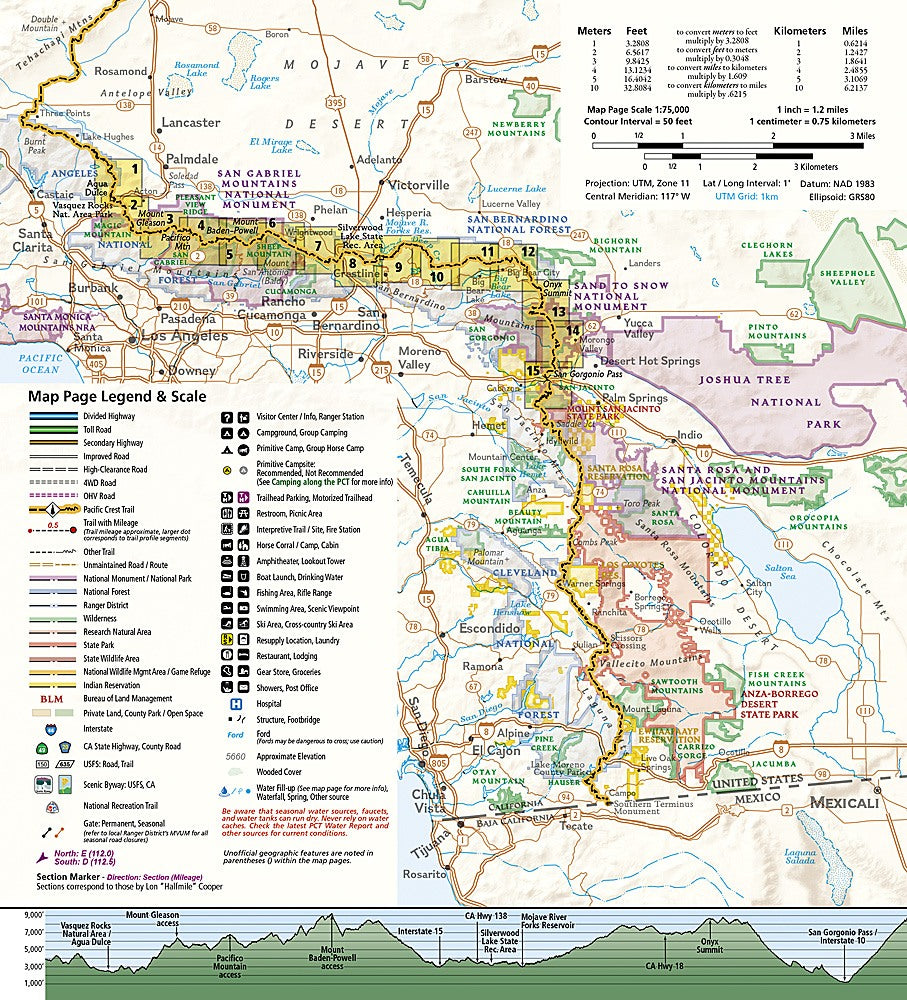 Pct Earth Map Pacific Crest Trail - San Gabriel & San Bernardino Mtns Topo Map #1011 ...