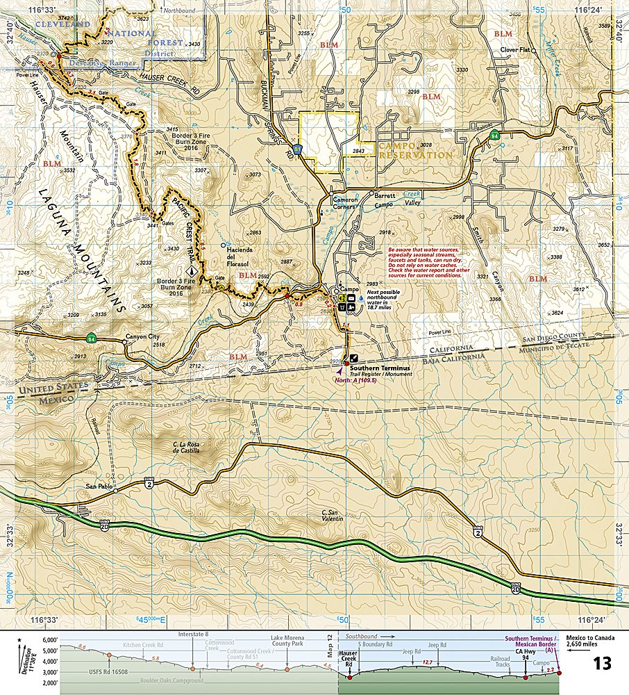 Pacific Crest Trail - San Jacinto & Laguna Mtns Trails Illustrated Topographic Map Guide Booklet #1012 - Map Detail