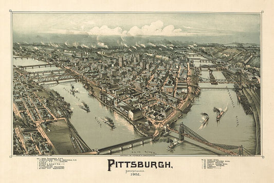 Antique Map of Pittsburgh, PA 1902