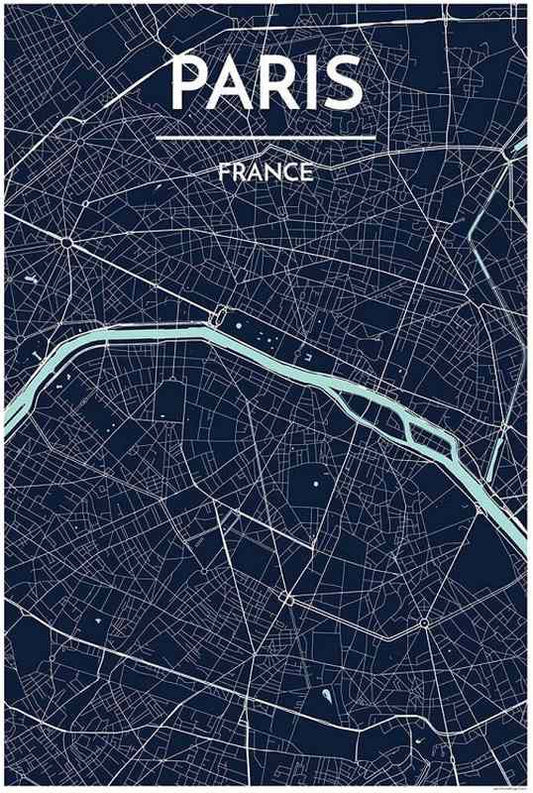 Paris Map Print Dark Blue