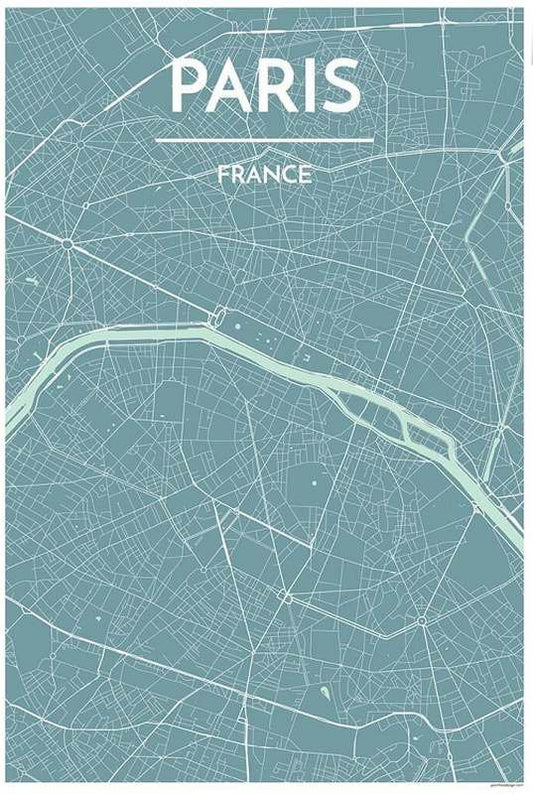 Paris Map Print Light Blue