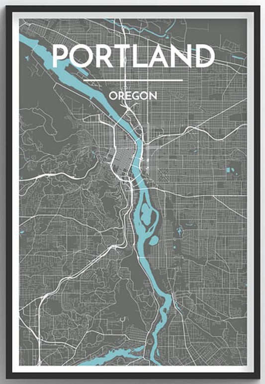 Portland, OR (Grey) Map Print