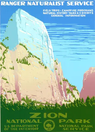 Zion National Park (blue sky) WPA Style Souvenir Poster by Ranger Doug