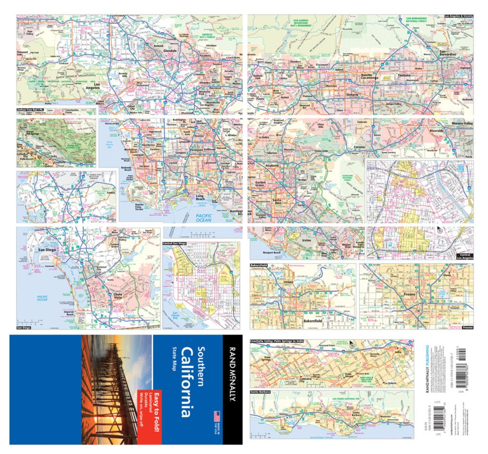 Southern California State Highway Laminated Map by Rand McNally (Easy to Fold) - Backside Map Insets