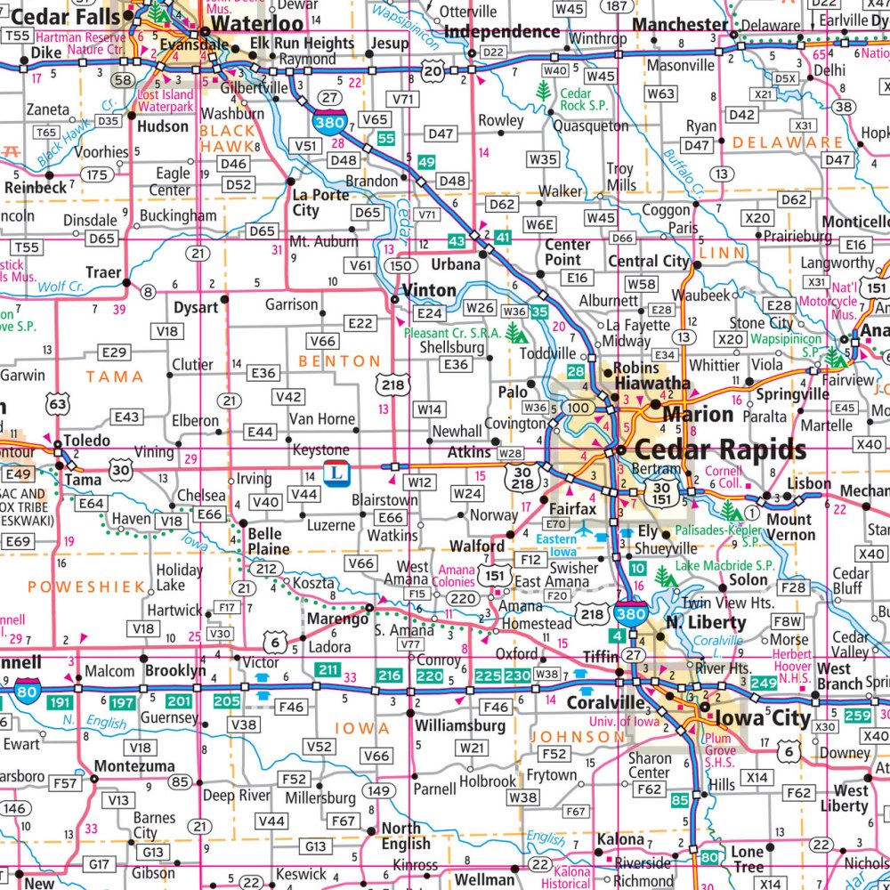 Iowa State Highway Laminated Map by Rand McNally (Easy to Fold) - Map Detail