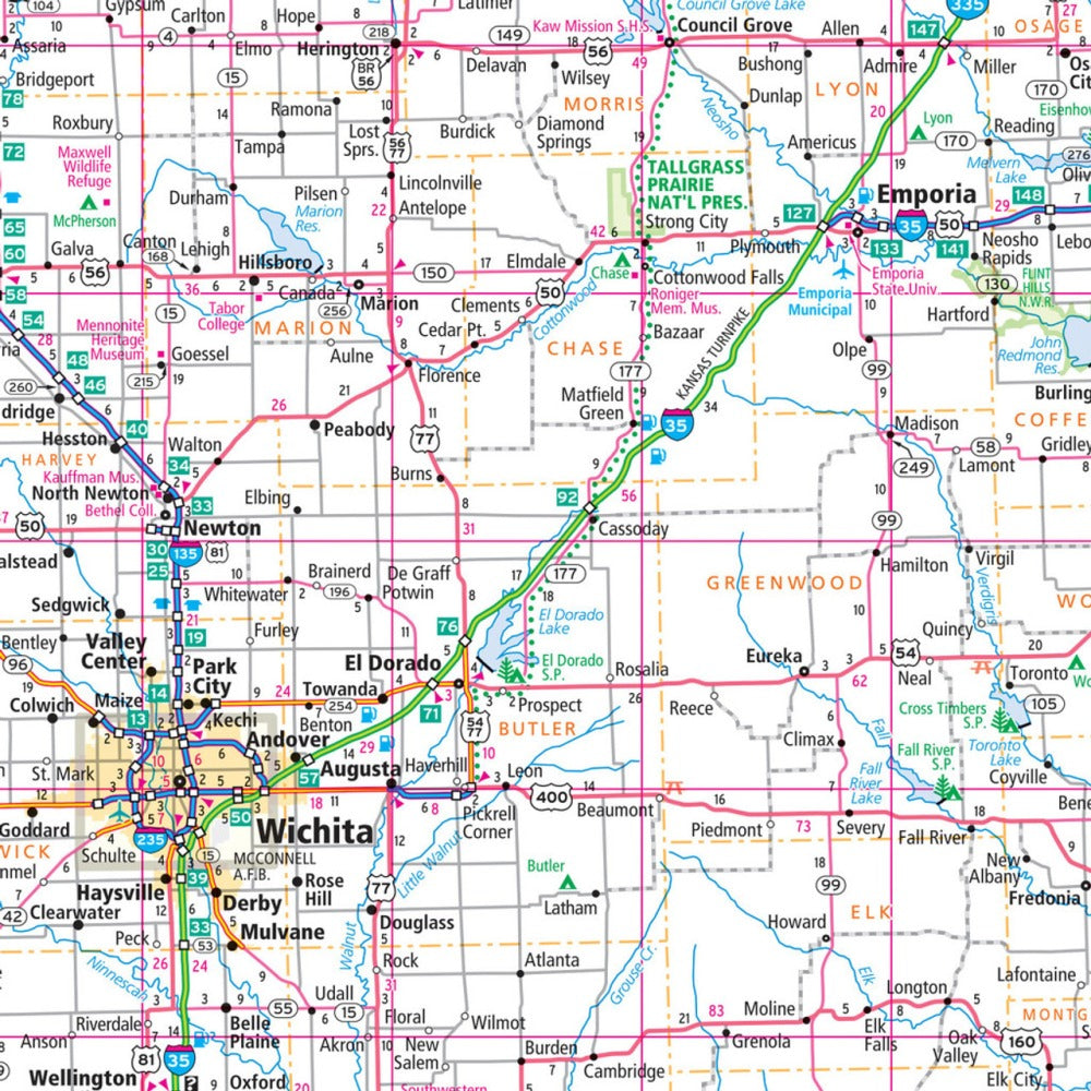 Kansas & Nebraska State Highway Laminated Map by Rand McNally (Easy to Fold) - Map Detail