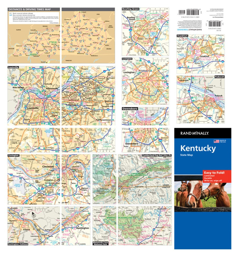 Kentucky State Highway Laminated Map by Rand McNally (Easy to Fold) - Backside Map Insets