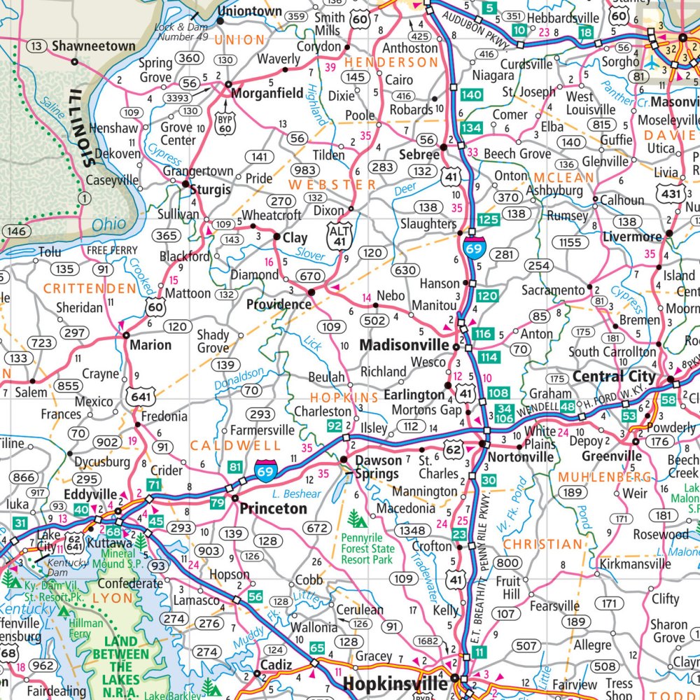 Kentucky State Highway Laminated Map by Rand McNally (Easy to Fold) - Map Detail