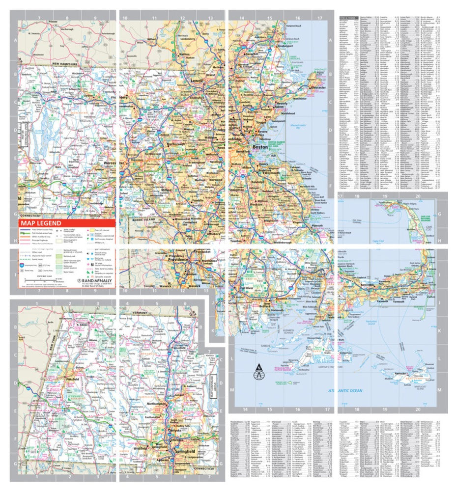 Massachusetts State Highway Laminated Map by Rand McNally (Easy to Fold) - Map