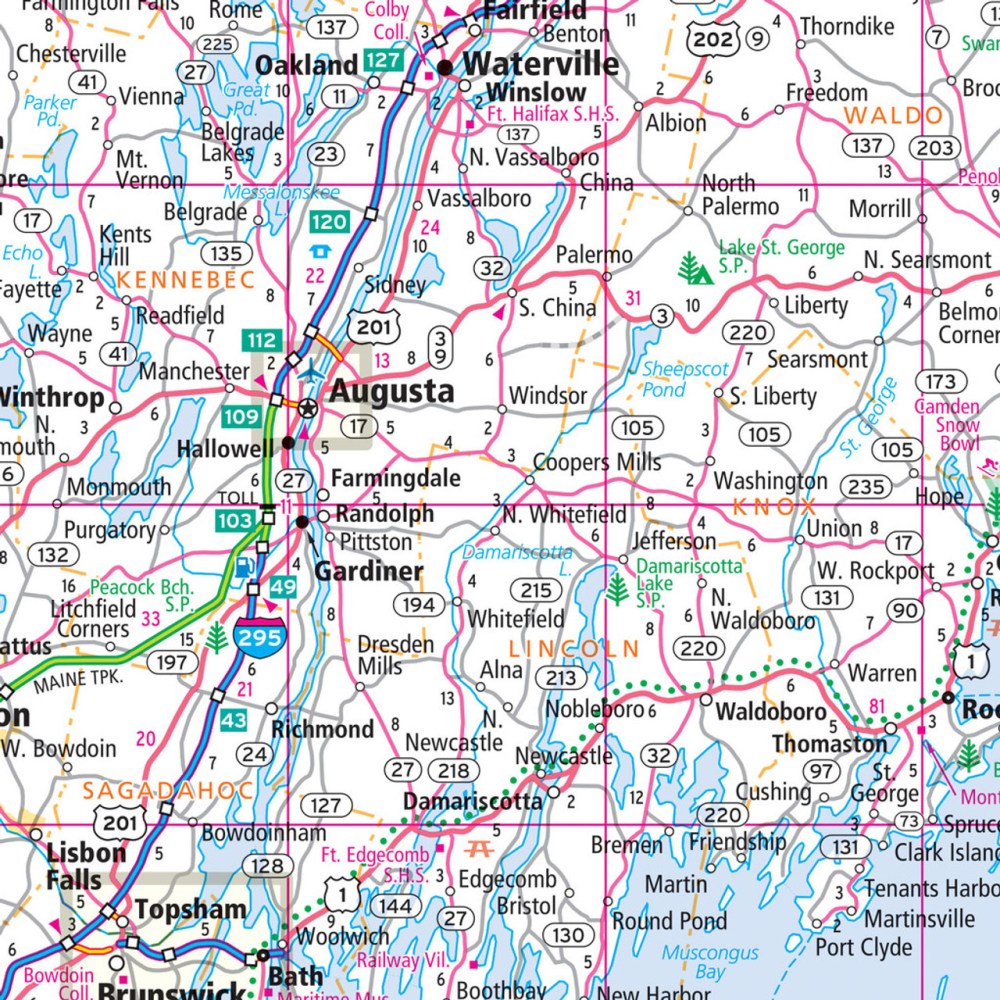 Maine State Highway Laminated Map by Rand McNally (Easy to Fold) - Map Detail