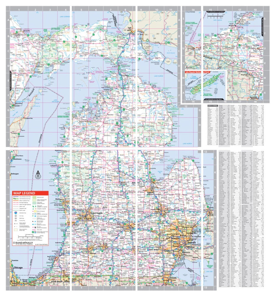 Michigan State Highway Laminated Map by Rand McNally (Easy to Fold) - Map