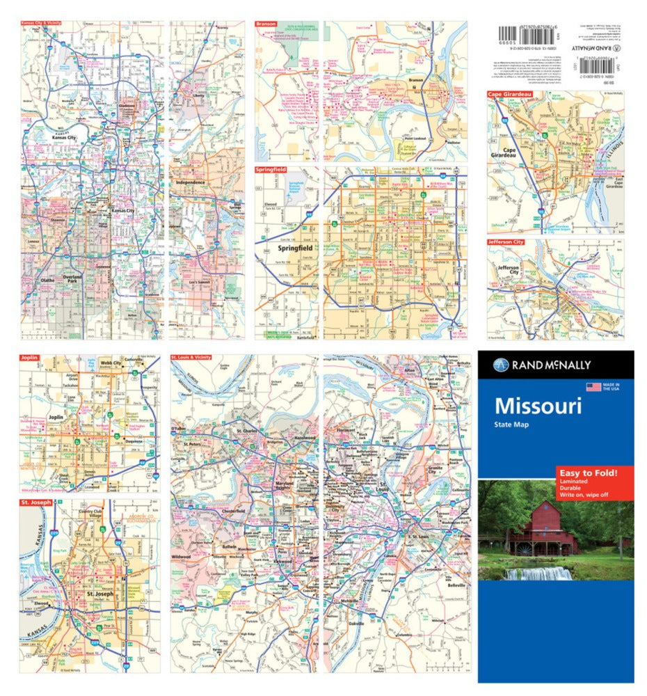 Missouri State Highway Laminated Map by Rand McNally (Easy to Fold) - Backside Map Insets