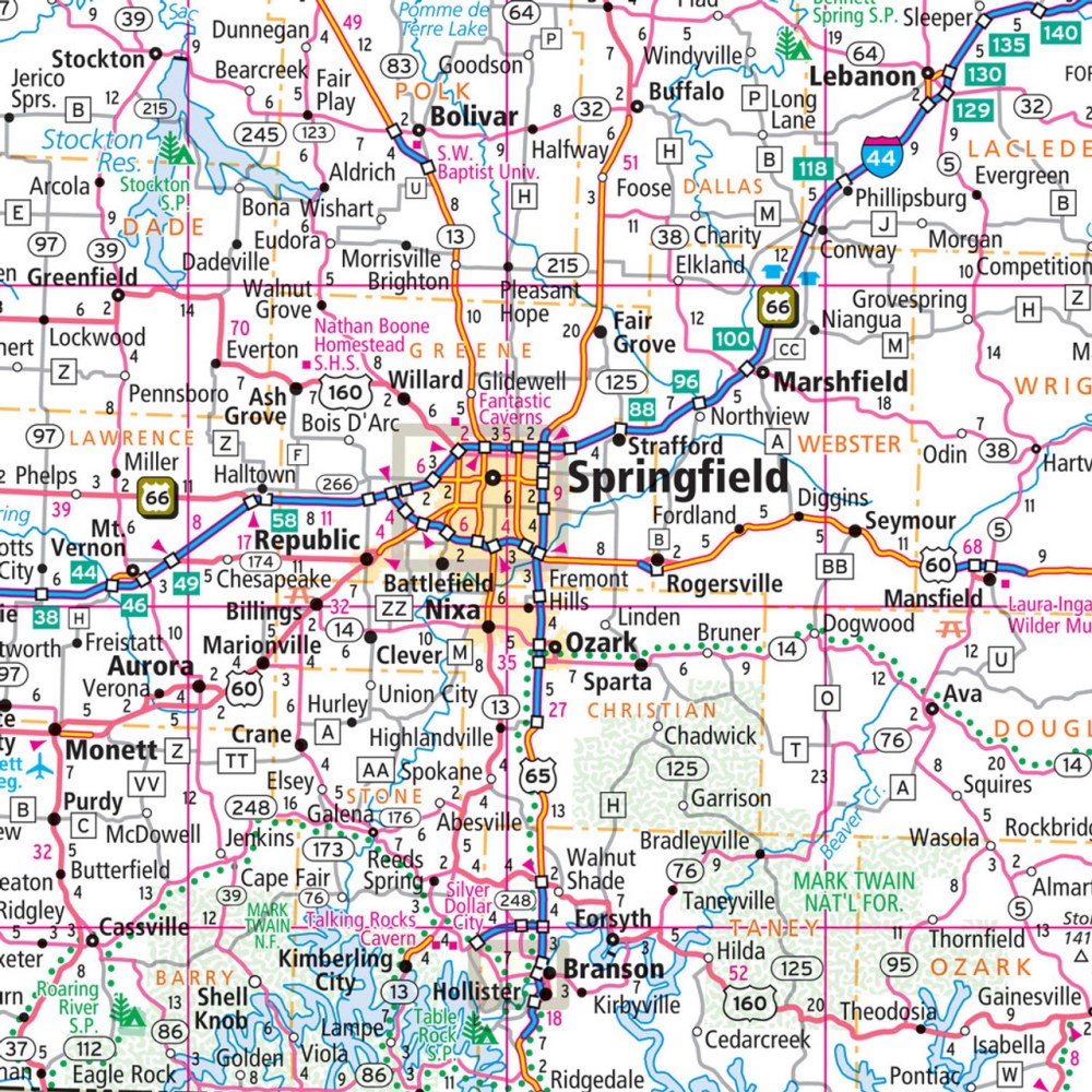 Missouri State Highway Laminated Map by Rand McNally (Easy to Fold) - Map Detail