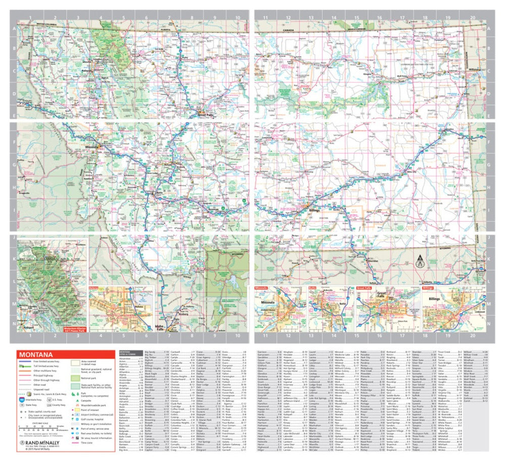Montana & Wyoming State Highway Laminated Map by Rand McNally (Easy to Fold) - MT Map
