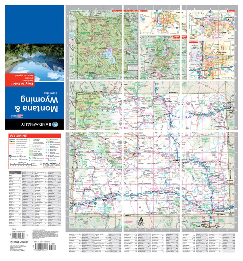 Montana & Wyoming State Highway Laminated Map by Rand McNally (Easy to Fold) - WY Map