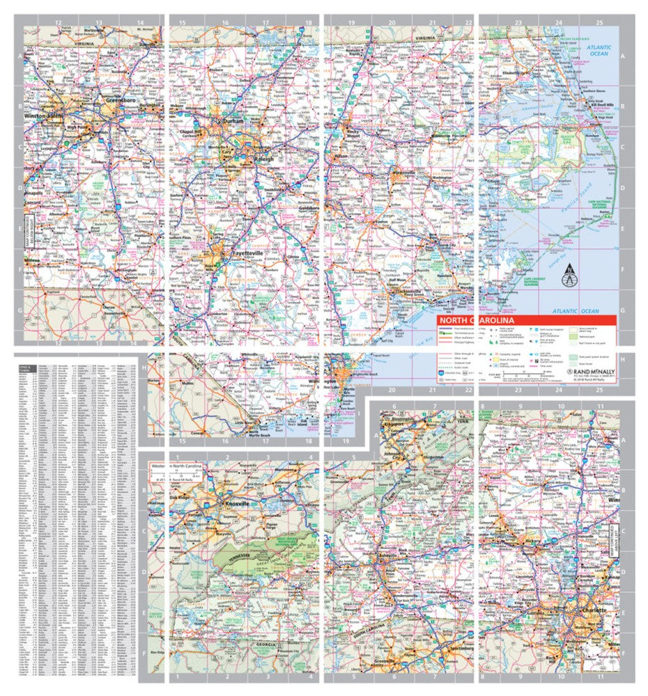 North Carolina State Highway Laminated Map by Rand McNally (Easy to Fold) - Map