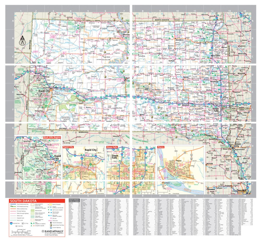 North Dakota & South Dakota State Highway Laminated Map by Rand McNally (Easy to Fold) - SD Map