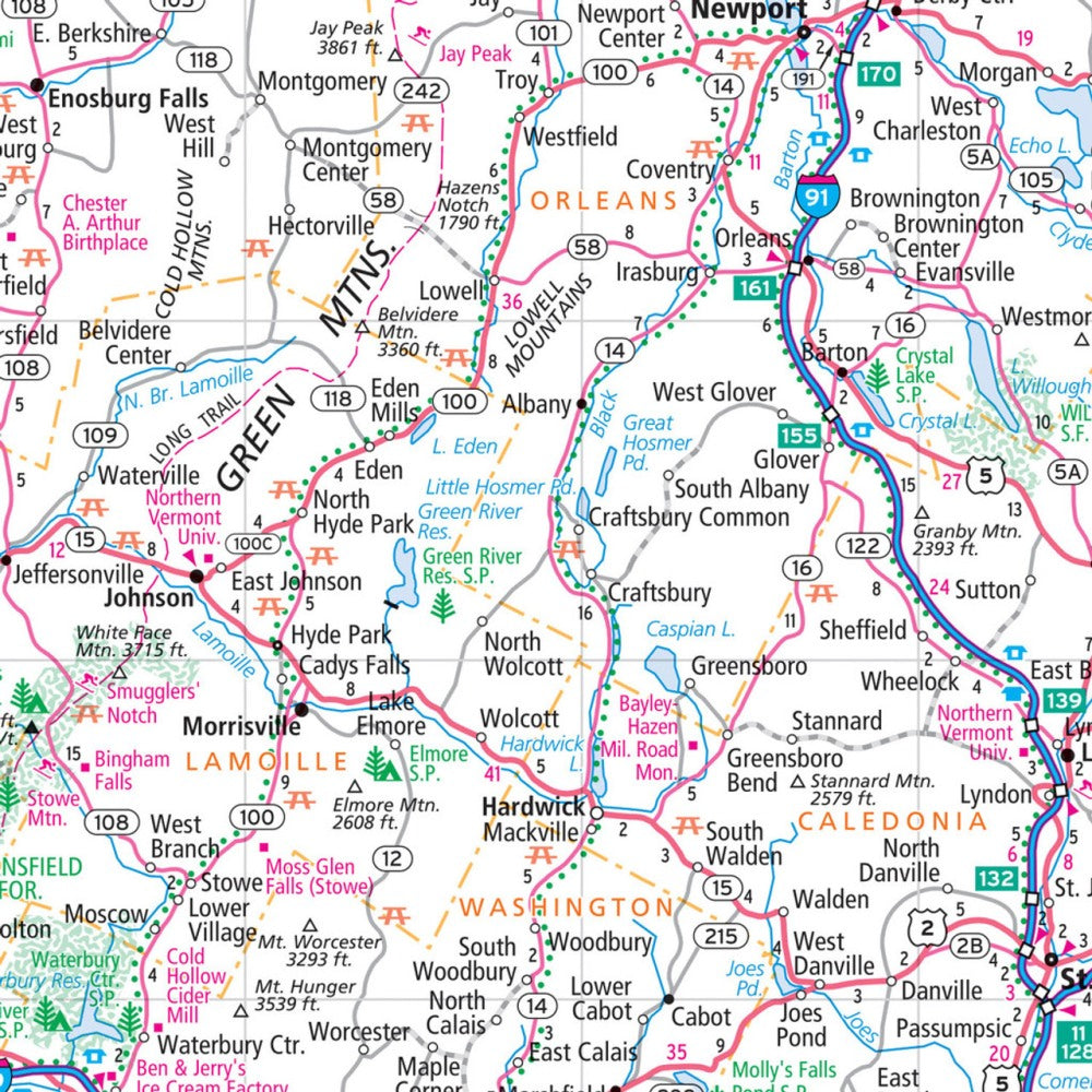 New Hampshire & Vermont State Highway Laminated Map by Rand McNally (Easy to Fold) - Map Detail