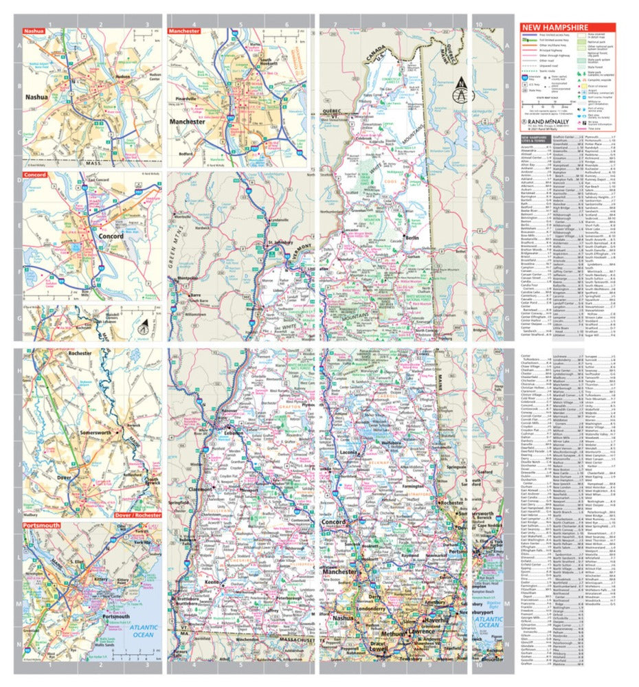 New Hampshire & Vermont State Highway Laminated Map by Rand McNally (Easy to Fold) - NH Map