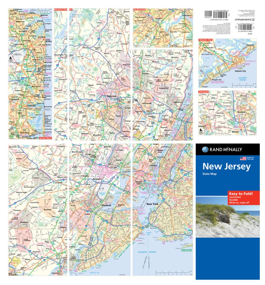 New Jersey State Highway Laminated Map by Rand McNally (Easy to Fold) - Backside Map Insets
