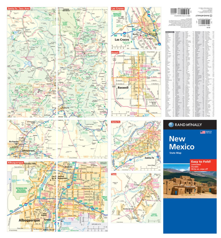 New Mexico State Highway Laminated Map by Rand McNally (Easy to Fold) - Backside Map Insets