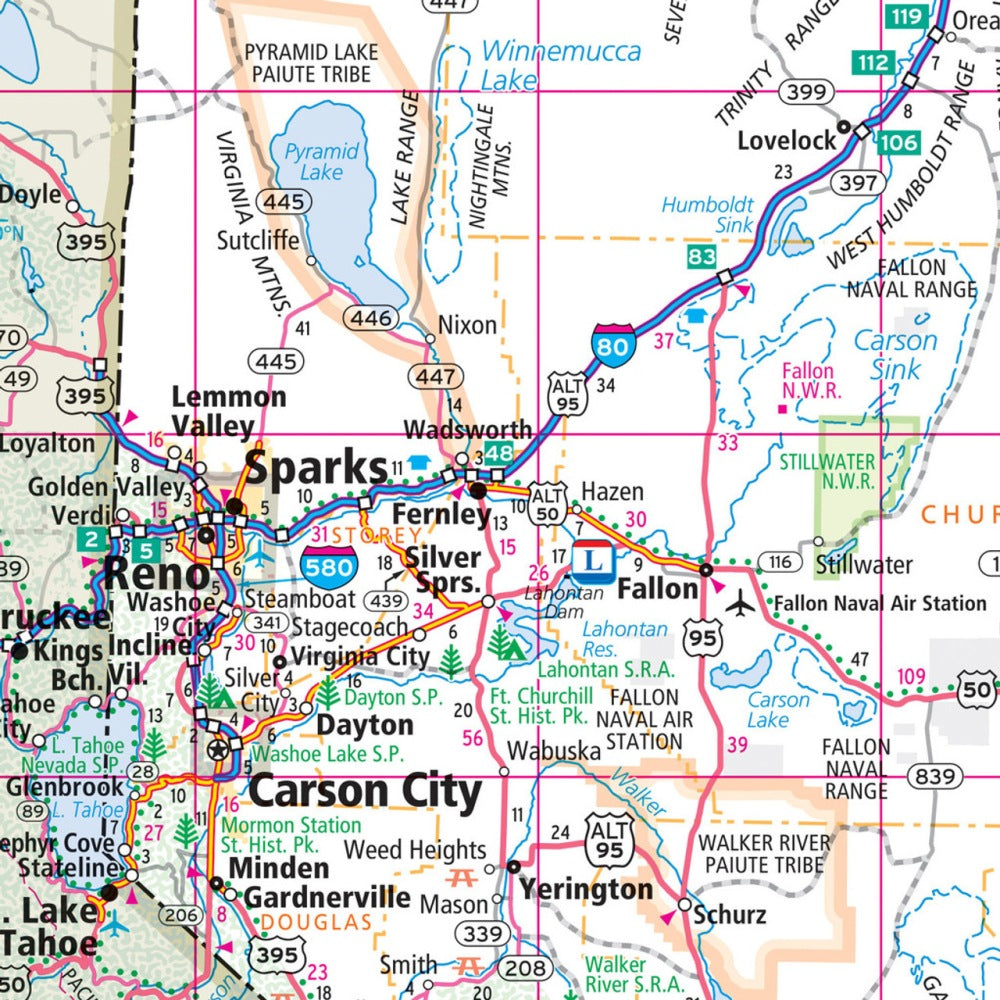 Nevada & Utah State Highway Laminated Map by Rand McNally (Easy to Fold) - Map Detail