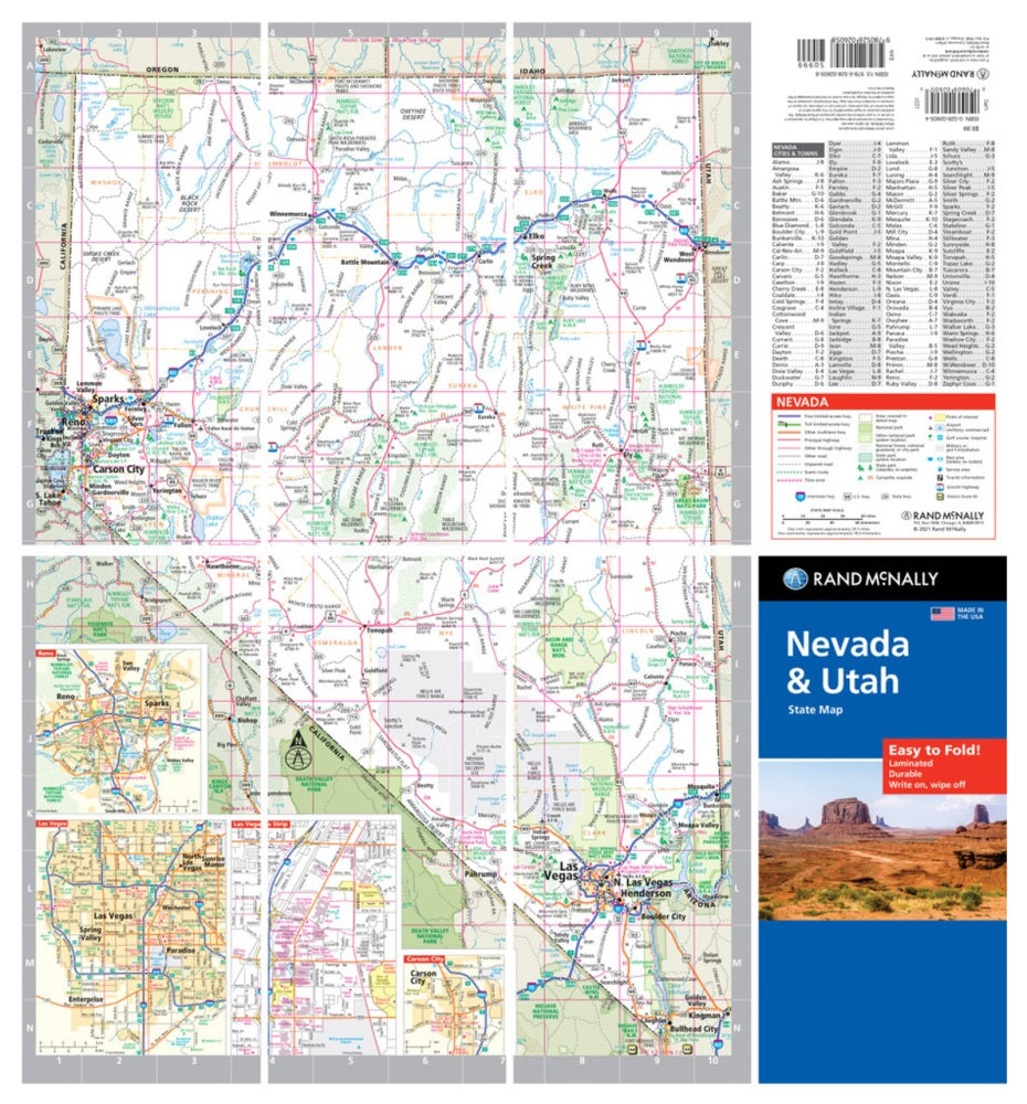 Nevada & Utah State Highway Laminated Map by Rand McNally (Easy to Fold) - NV Map