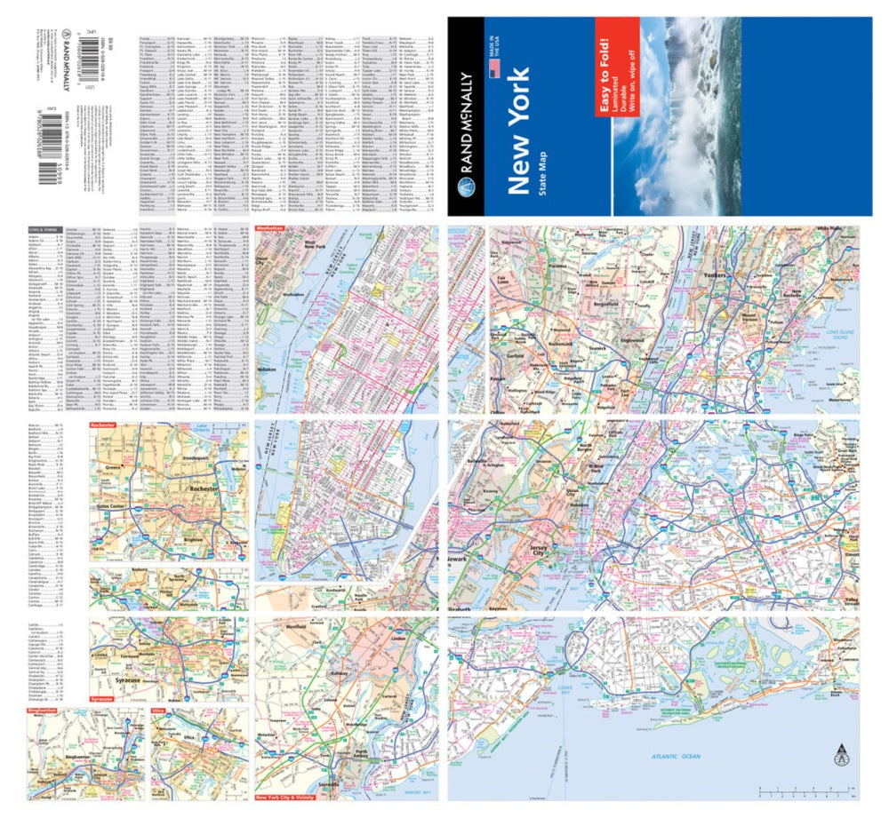 New York State Highway Laminated Map by Rand McNally (Easy to Fold) - Backside Map Insets